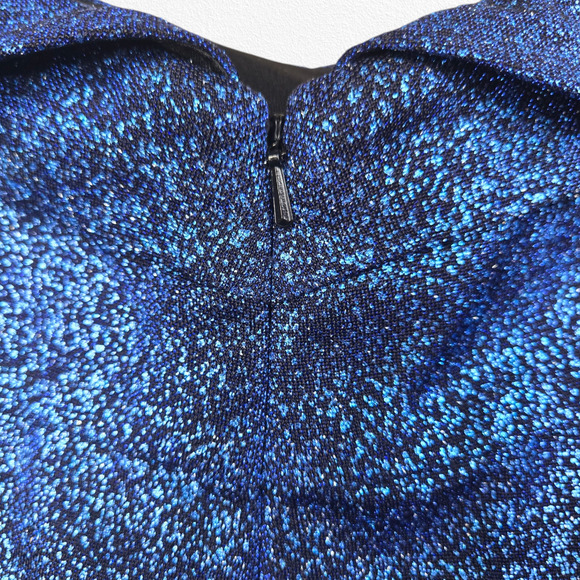 Rene Ruiz Collection Blue Black Off the Shoulder Tiered Ruffle Midi Dress Size 8 - Picture 10 of 13